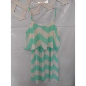 NEW Cute Bright Chevron Striped Green White Thin Straps Medium Short Sun dress!